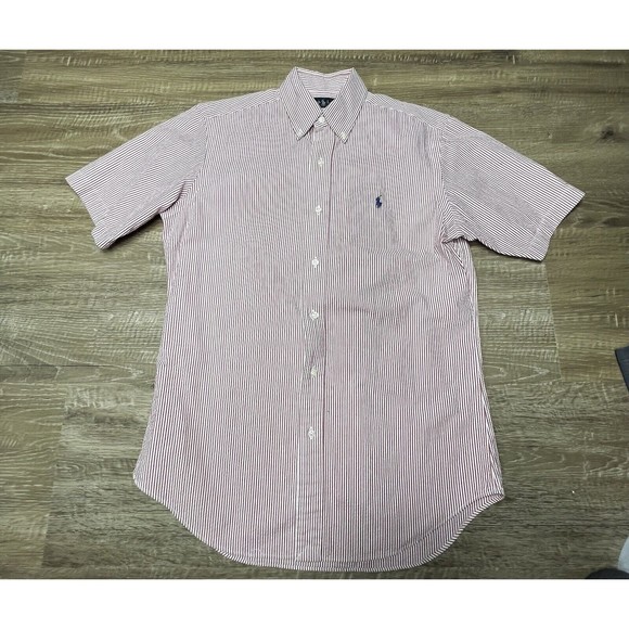 Ralph Lauren Other - Ralph Lauren Men Button Down Shirt Seersucker Short Sleeve Pink White Size Small